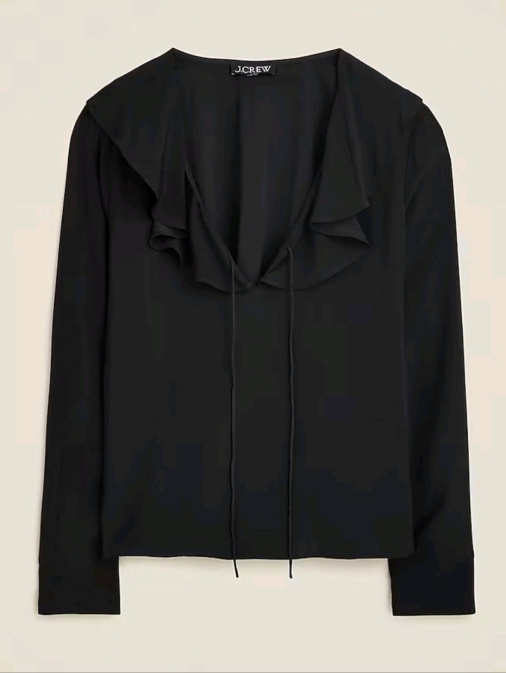 J. Crew Goldie Blouse Top Satin Long Sleeve Tie Neck Lightweight Black Sz Large
